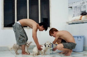 Phat and Minh groomed their dogs. Photo by Maika Elan/MOST.