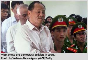 Vietnamese pro-democracy activists in court.