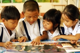 Children reading in class