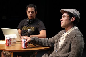 Paco Tolson as the playwright and Raymond Lee as older Quang in the moving epilogue of Vietgone. Photo courtesy of South Coast Repertory. 