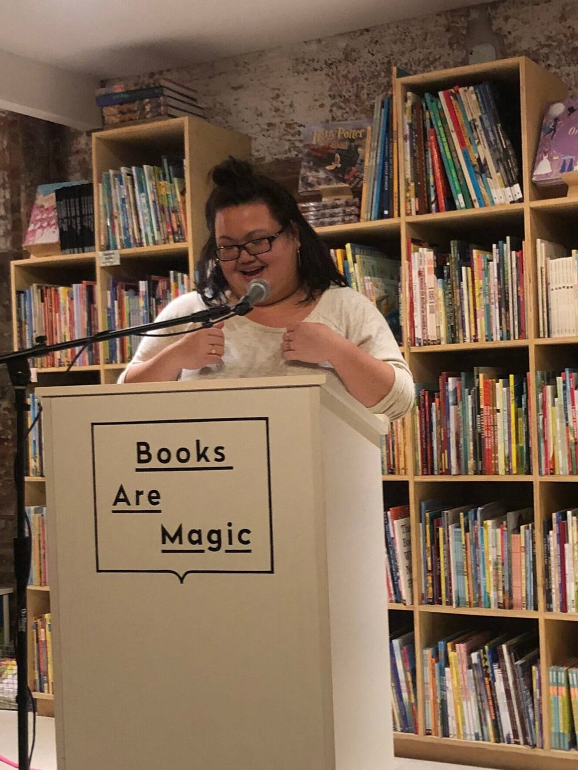 Kimarlee reading at the Mentorship Lab Final Reading at Books Are Magic on December 11, 2019. Photo courtesy of Kundiman.
